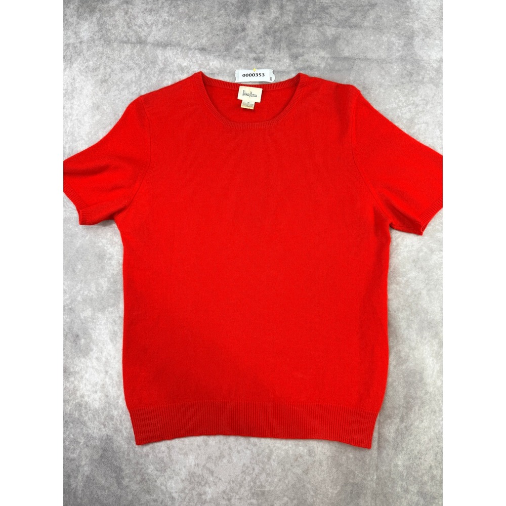 Neiman Marcus Red 100% Cashmere Short Sleeve Crew Neck Sweater Womens Medium